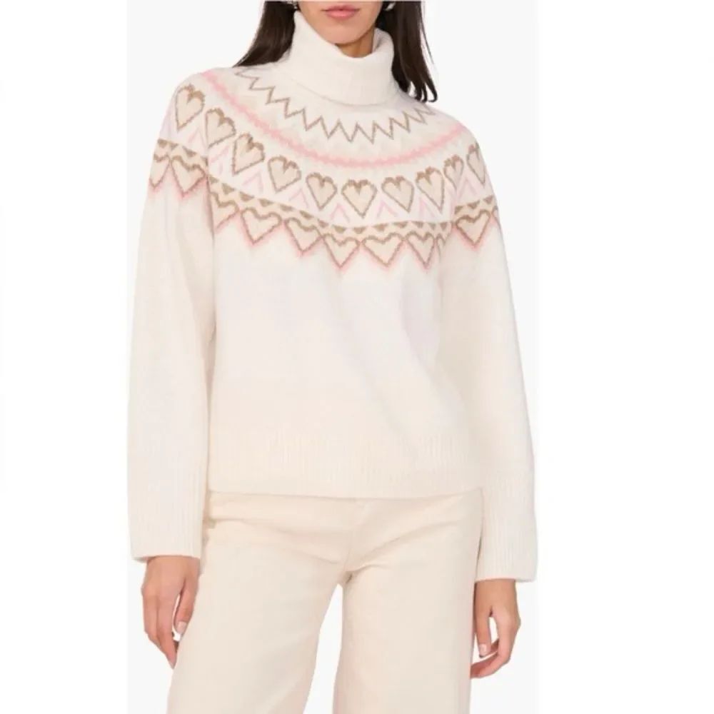 NEW 1. State Cream and Pink Heart Pattern Turtleneck Sweater XL